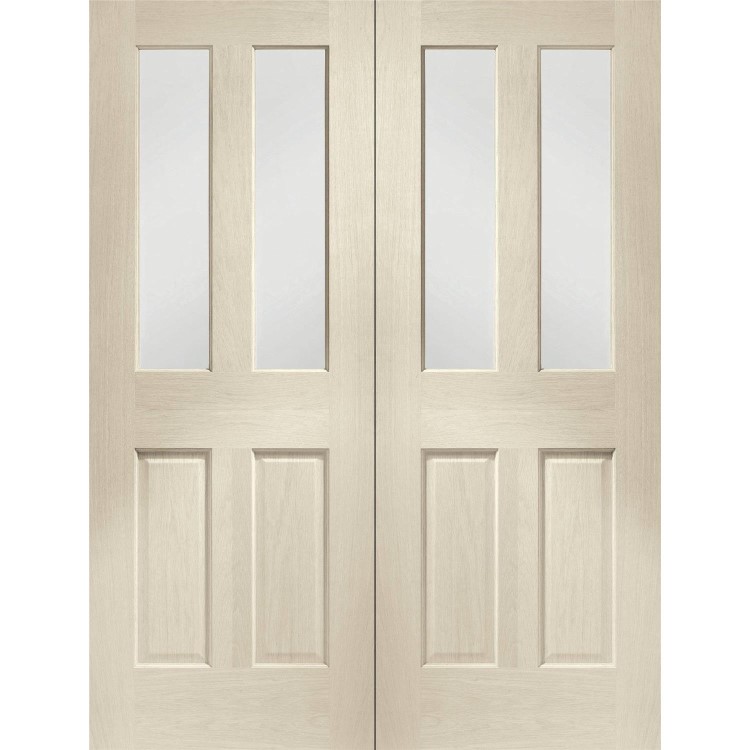 Internal Oak Malton Pair with Clear Bevelled Glass - Unfinished, 1981 x 1168 x 40 mm