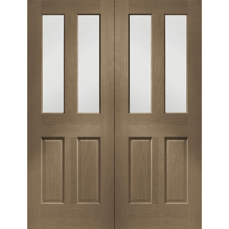 Internal Oak Malton Pair with Clear Bevelled Glass - Unfinished, 1981 x 1372 x 40 mm