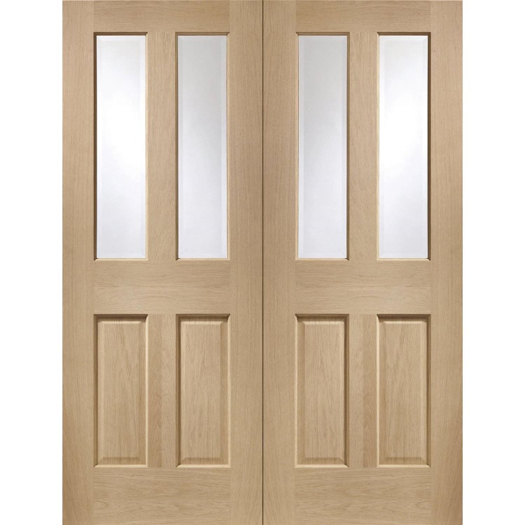 Internal Oak Glazed Victorian 4-Panel French Doors with Clear Bevelled Glass - Unfinished - 1981 x 1524 x 40mm - Victoria - XL Joinery