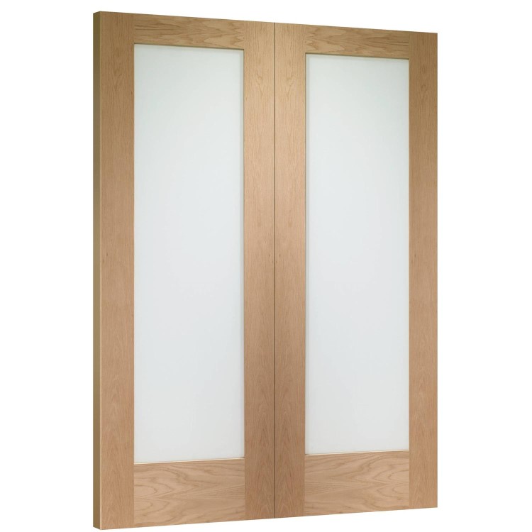 Internal Oak Pattern 10 Door Pair with Clear Glass - Unfinished, 1981 x 1168 x 40 mm