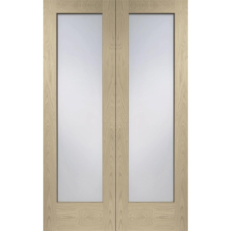Internal Oak Pattern 10 Door Pair with Clear Glass - Unfinished, 1981 x 1168 x 40 mm