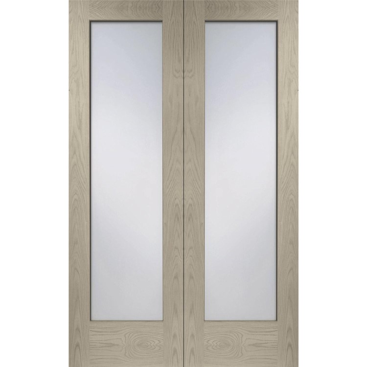Internal Oak Pattern 10 Door Pair with Clear Glass - Unfinished, 1981 x 1168 x 40 mm