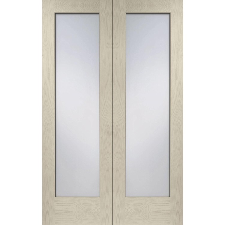 Internal Oak Fully-Glazed French Doors with Opaque Glass - Unfinished - 1981 x 1524 x 40mm - Pattern 10 - XL Joinery