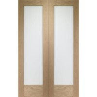 Internal Oak Fully-Glazed French Doors with Opaque Glass - Unfinished - 1981 x 1524 x 40mm - Pattern 10 - XL Joinery