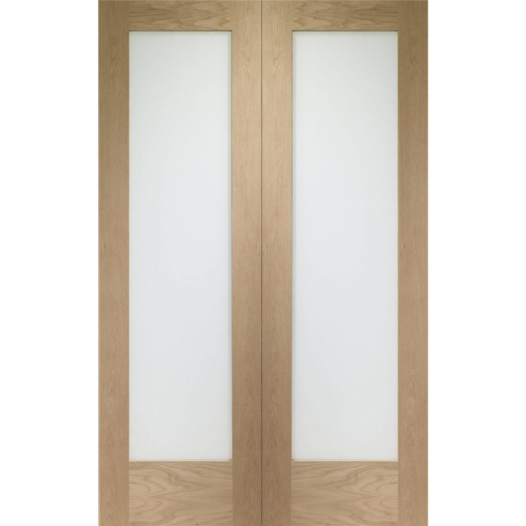 Internal Oak Fully-Glazed French Doors with Clear Glass - Unfinished - 1981 x 1524 x 40mm - Pattern 10 - XL Joinery