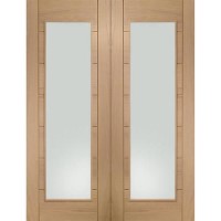 Palermo Internal Oak Rebated Door Pair with Clear Glass - Unfinished, 1981 x 1067 x 40 mm