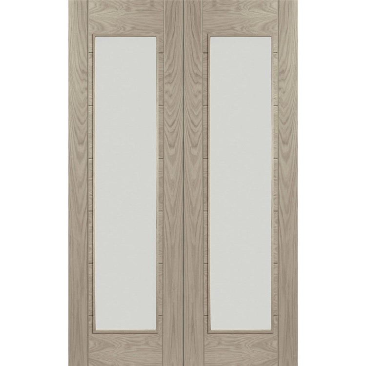 Palermo Internal Oak Rebated Door Pair with Clear Glass - Unfinished, 1981 x 1067 x 40 mm