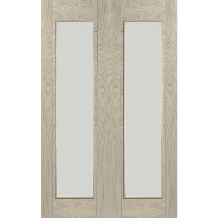 Palermo Internal Oak Rebated Door Pair with Clear Glass - Unfinished, 1981 x 1067 x 40 mm