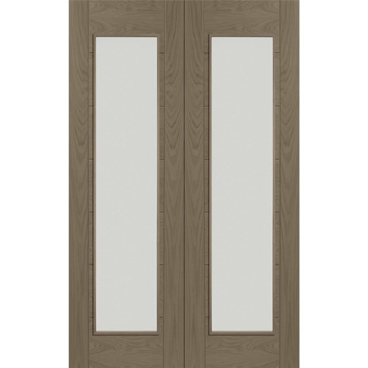 Palermo Internal Oak Rebated Door Pair with Clear Glass - Unfinished, 1981 x 1067 x 40 mm