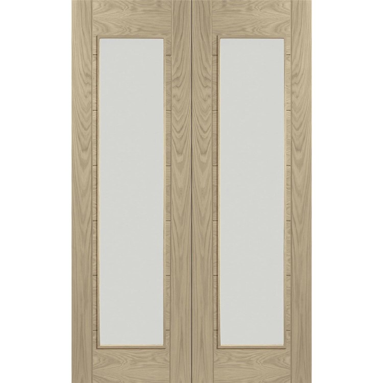Palermo Internal Oak Rebated Door Pair with Clear Glass - Unfinished, 1981 x 1067 x 40 mm