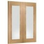 Palermo Internal Oak Rebated Door Pair with Clear Glass - Unfinished, 1981 x 1220 x 40 mm