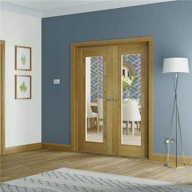 Internal Oak Fully-Glazed Rebated French Doors with Clear Glass - Unfinished - 1981 x 1220 x 40mm - Palermo - XL Joinery