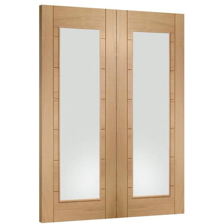 Internal Oak Fully-Glazed Rebated French Doors with Clear Glass - Unfinished - 1981 x 1372 x 40mm - Palermo - XL Joinery