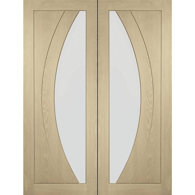Internal Oak Salerno Pair with Clear Flat Glass - Unfinished, 1981 x 1220 x 40 mm
