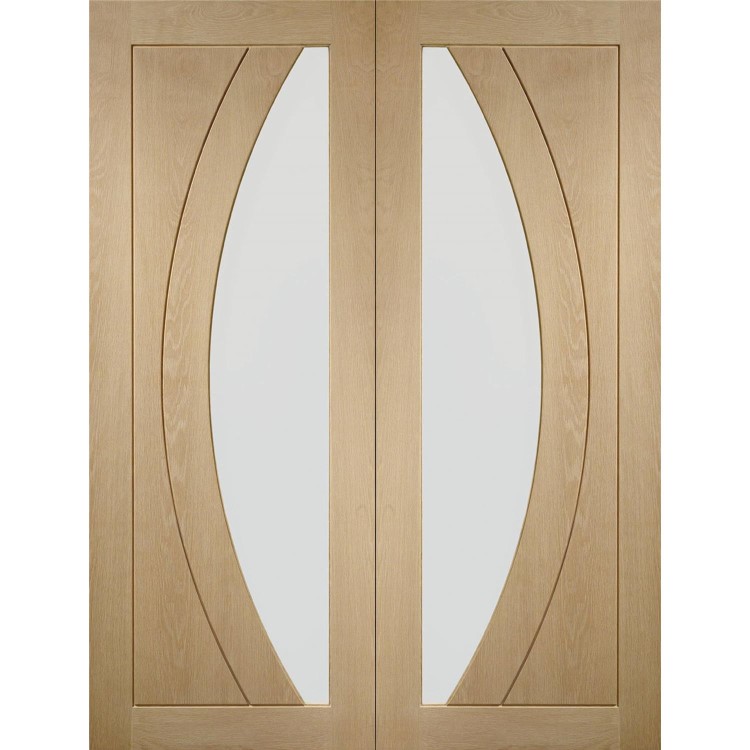 Internal Oak Salerno Pair with Clear Flat Glass - Unfinished, 1981 x 1220 x 40 mm