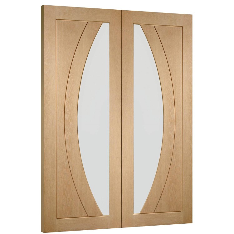 Internal Oak Salerno Pair with Clear Flat Glass - Unfinished, 1981 x 1220 x 40 mm
