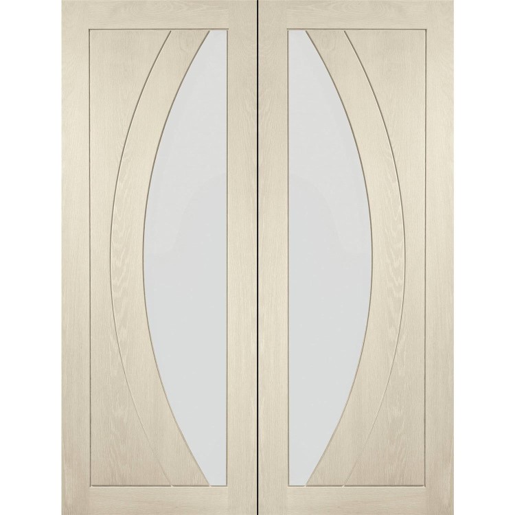 Internal Oak Salerno Pair with Clear Flat Glass - Unfinished, 1981 x 1220 x 40 mm
