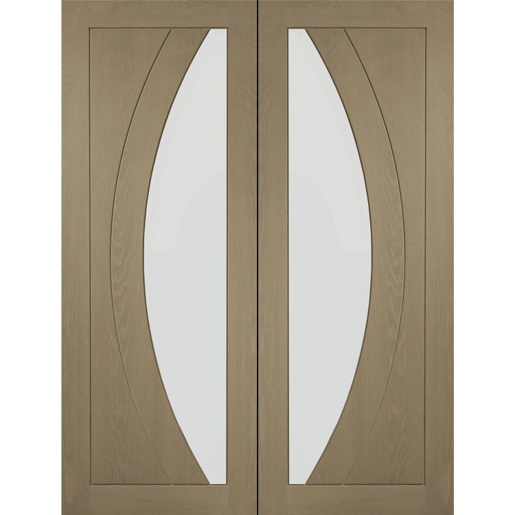 Internal Oak Salerno Pair with Clear Flat Glass - Unfinished, 1981 x 1220 x 40 mm