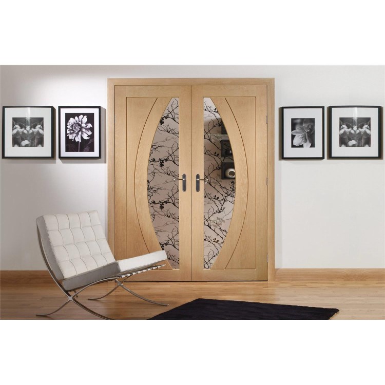 Internal Oak Salerno Pair with Clear Flat Glass - Unfinished, 1981 x 1524 x 40 mm