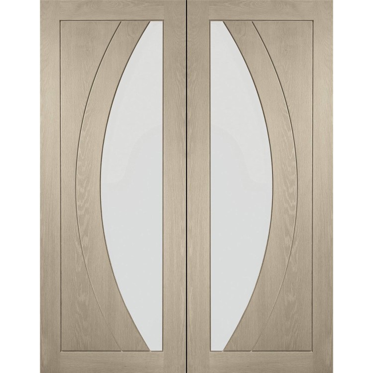 Internal Oak Salerno Pair with Clear Flat Glass - Unfinished, 1981 x 1524 x 40 mm