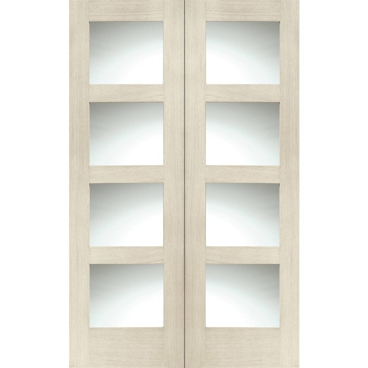 Internal Oak Shaker Door Pair with Clear Glass - Unfinished, 1981 x 1067 x 40 mm