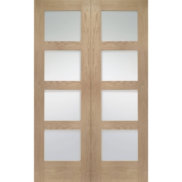 Internal Oak Glazed 4-Panel Shaker French Doors with Clear Glass - Unfinished - 1981 x 1067 x 40mm - 4 Light - XL Joinery
