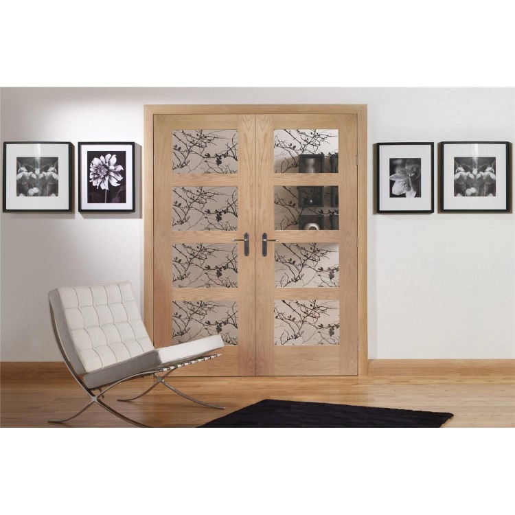 Internal Oak Glazed 4-Panel Shaker French Doors with Clear Glass - Unfinished - 1981 x 1067 x 40mm - 4 Light - XL Joinery