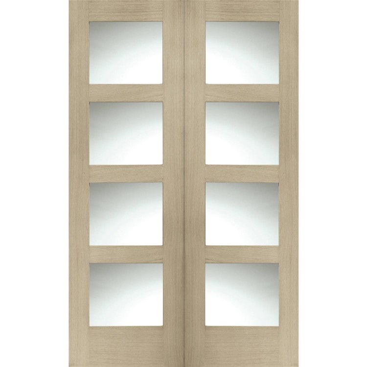 Internal Oak Shaker Door Pair with Clear Glass - Unfinished, 1981 x 1067 x 40 mm