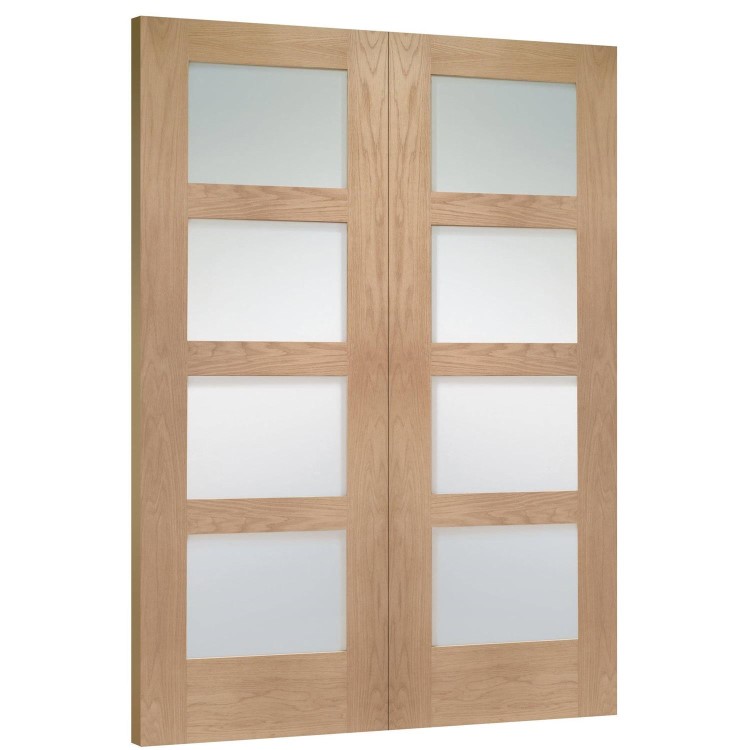 Internal Oak Glazed 4-Panel Shaker French Doors with Clear Glass - Unfinished - 1981 x 1220 x 40mm - 4 Light - XL Joinery