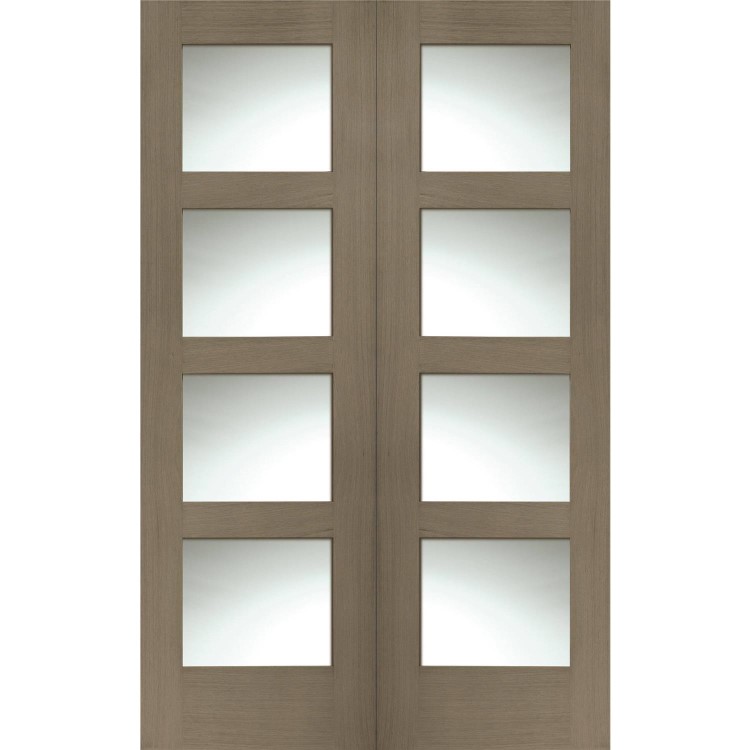 Internal Oak Shaker Door Pair with Clear Glass - Unfinished, 1981 x 1220 x 40 mm