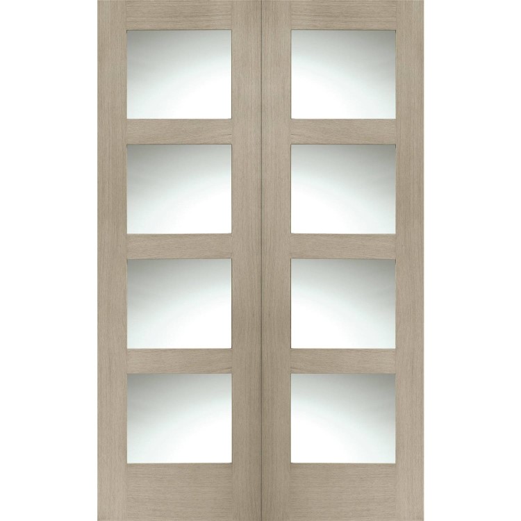 Internal Oak Shaker Door Pair with Clear Glass - Unfinished, 1981 x 1220 x 40 mm