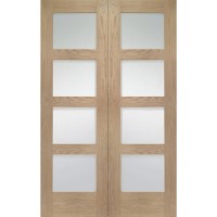 Internal Oak Shaker Door Pair with Clear Glass - Unfinished, 1981 x 1524 x 40 mm