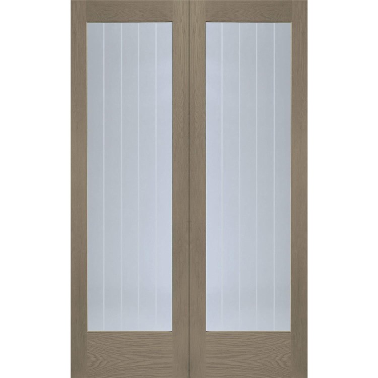 Internal Oak Suffolk Pattern 10 Pair with Clear Etched Glass - Unfinished, 1981 x 1220 x 40 mm
