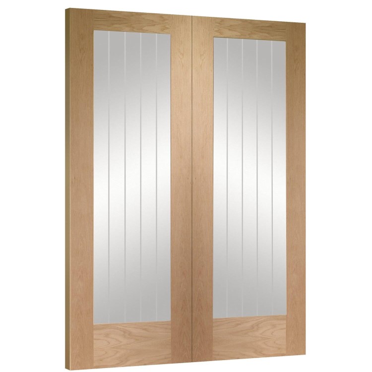Internal Oak Suffolk Pattern 10 Pair with Clear Etched Glass - Unfinished, 1981 x 1220 x 40 mm