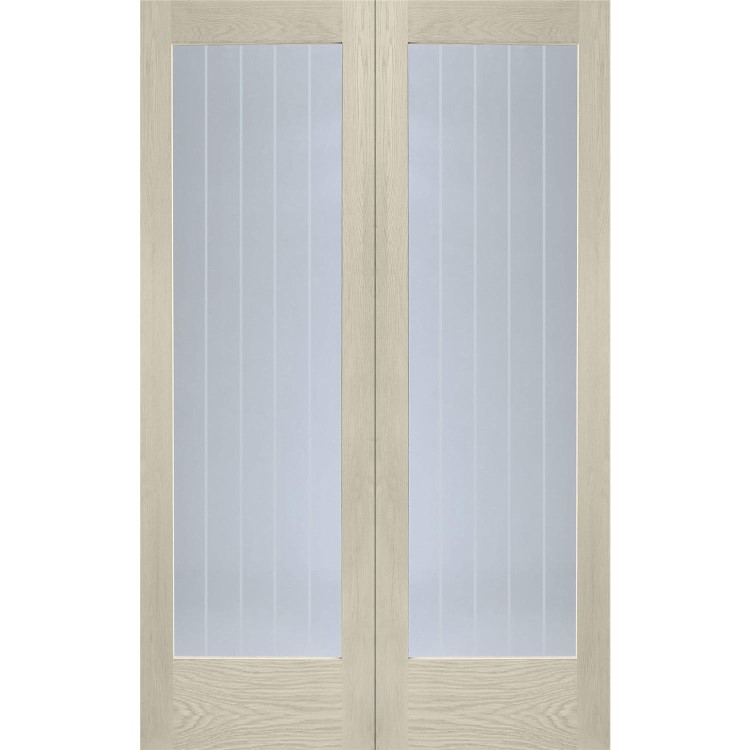 Internal Oak Suffolk Pattern 10 Pair with Clear Etched Glass - Unfinished, 1981 x 1220 x 40 mm