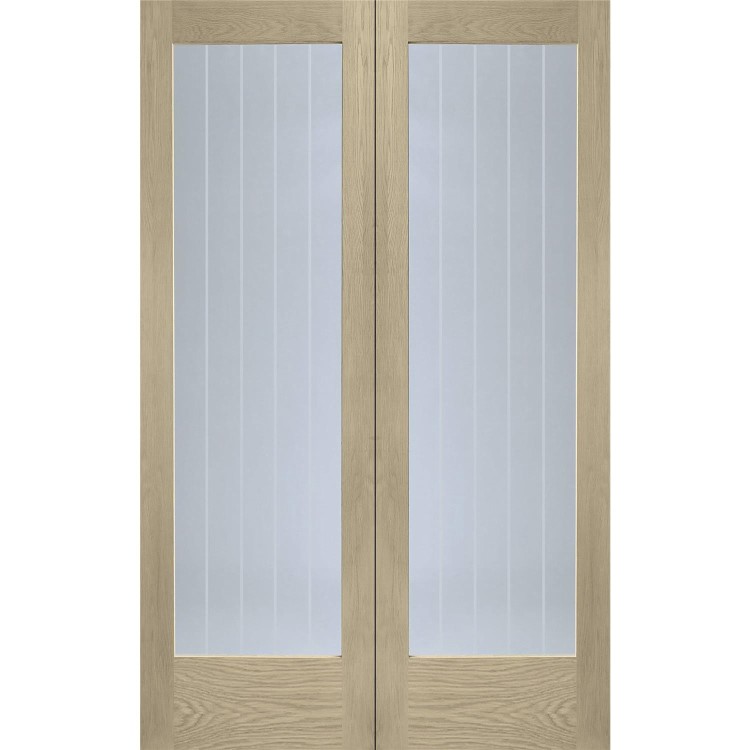 Internal Oak Suffolk Pattern 10 Pair with Clear Etched Glass - Unfinished, 1981 x 1220 x 40 mm