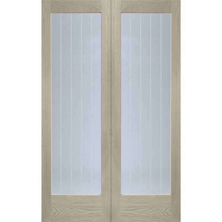 Internal Oak Suffolk Pattern 10 Pair with Clear Etched Glass - Unfinished, 1981 x 1220 x 40 mm