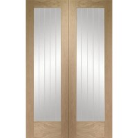 Internal Oak Suffolk Pattern 10 Pair with Clear Etched Glass - Unfinished, 1981 x 1372 x 40 mm