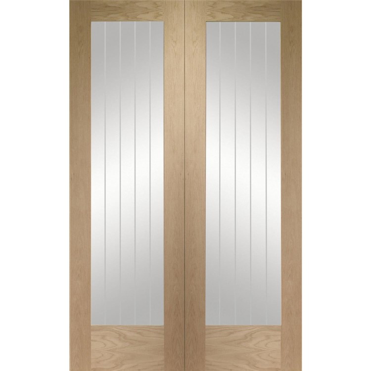 Internal Oak Fully-Glazed Cottage French Doors with Clear Etched Glass - Unfinished - 1981 x 1524 x 40mm - Suffolk - XL Joinery