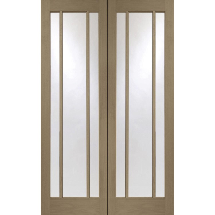 Internal Oak Worcester Pair with Clear Glass - Unfinished, 1981 x 1168 x 40 mm