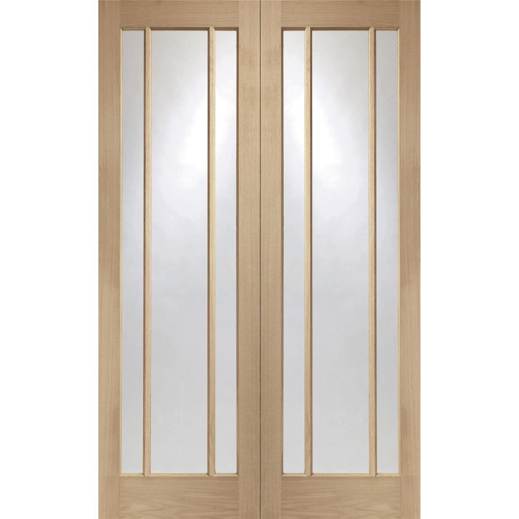 Internal Oak Worcester Pair with Clear Glass - Unfinished, 1981 x 1168 x 40 mm