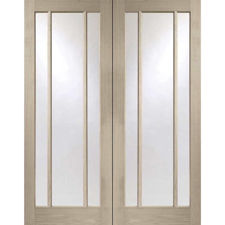 Internal Oak Worcester Pair with Clear Glass - Unfinished, 1981 x 1168 x 40 mm