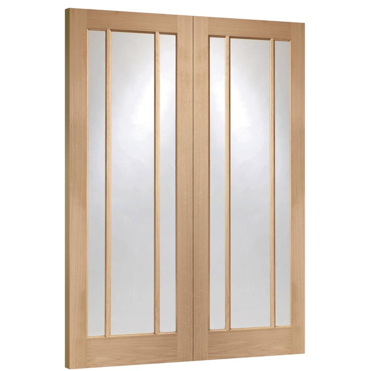 Internal Oak Worcester Pair with Clear Glass - Unfinished, 1981 x 1168 x 40 mm
