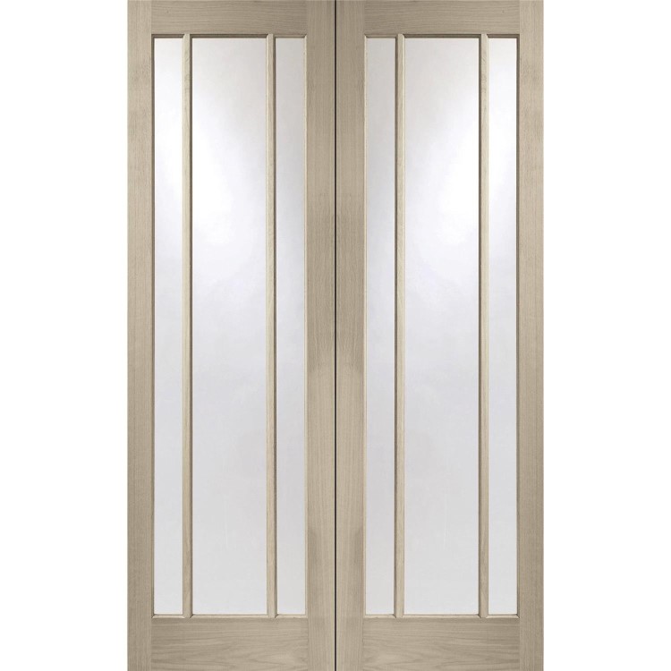 Internal Oak Worcester Pair with Clear Glass - Unfinished, 1981 x 1168 x 40 mm
