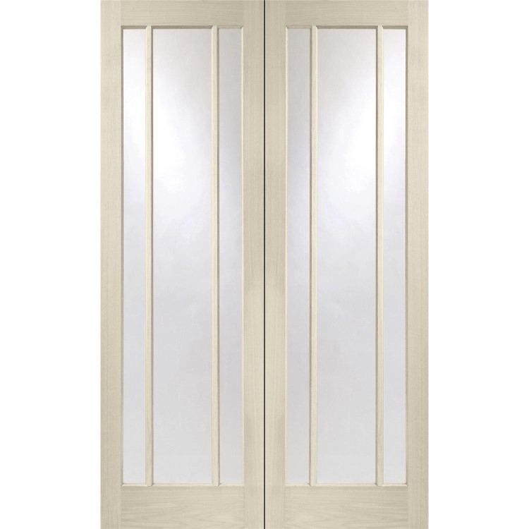Internal Oak Worcester Pair with Clear Glass - Unfinished, 1981 x 1168 x 40 mm