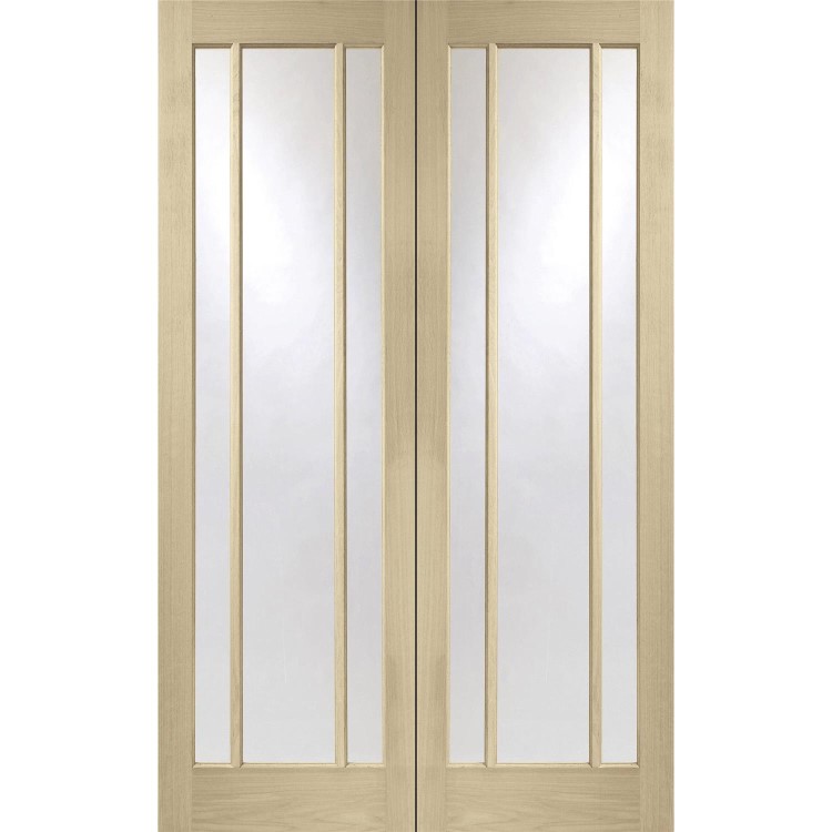 Internal Oak Worcester Pair with Clear Glass - Unfinished, 1981 x 1524 x 40 mm