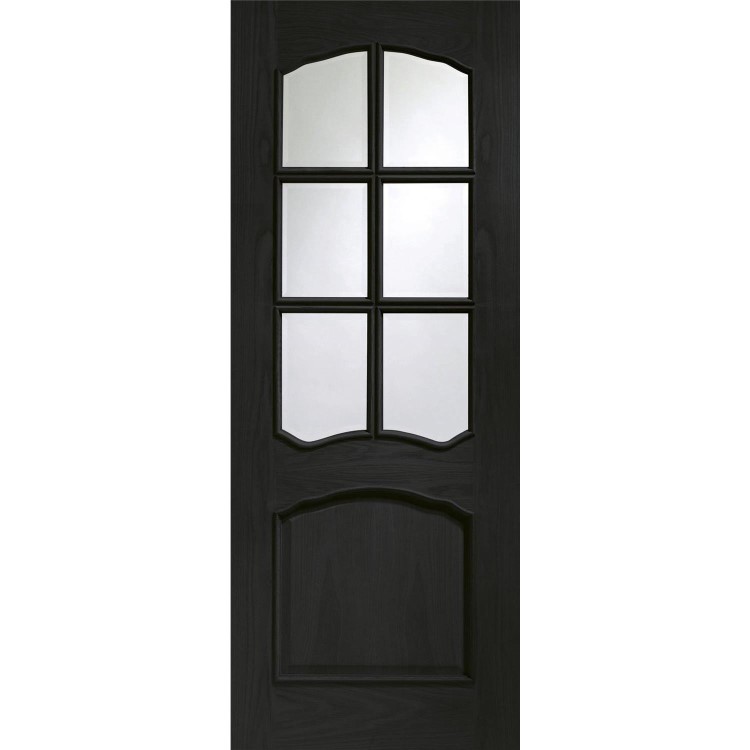 Internal Oak Riviera Door with Clear Bevelled Glass and Raised Mouldings - Unfinished, 1981 x 686 x 35 mm