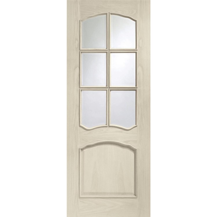 Internal Oak Riviera Door with Clear Bevelled Glass and Raised Mouldings - Unfinished, 1981 x 686 x 35 mm