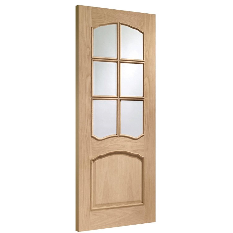 Internal Oak Half-Glazed Door with Clear Bevelled Glass - Unfinished - 2040 x 726 x 40mm - Riviera - XL Joinery