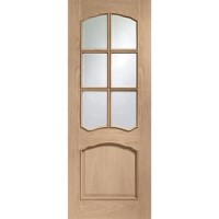 Internal Oak Riviera Door with Clear Bevelled Glass and Raised Mouldings - Unfinished, 2040 x 826 x 40 mm